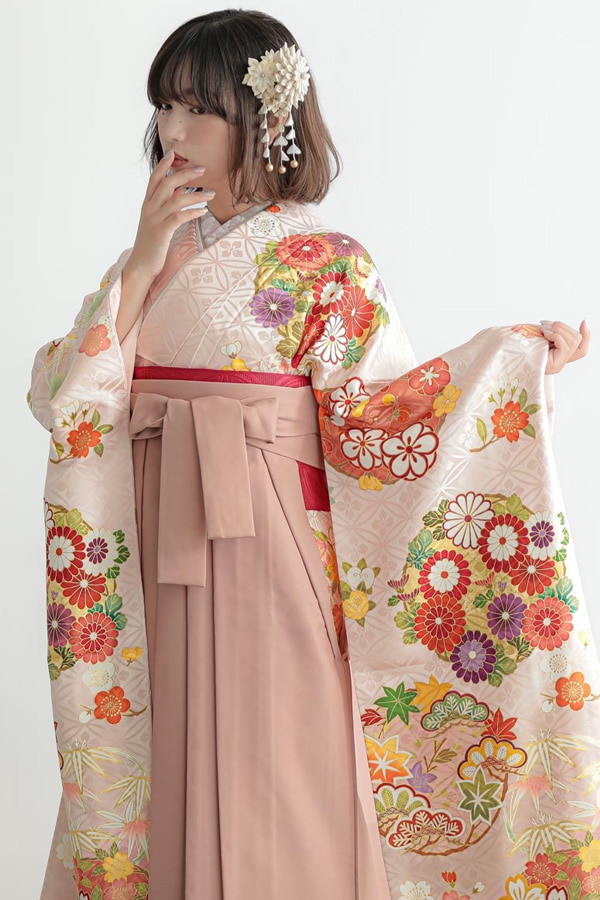 R2074 【吉澤の友禅】薄ピンク　花丸文 振袖袴