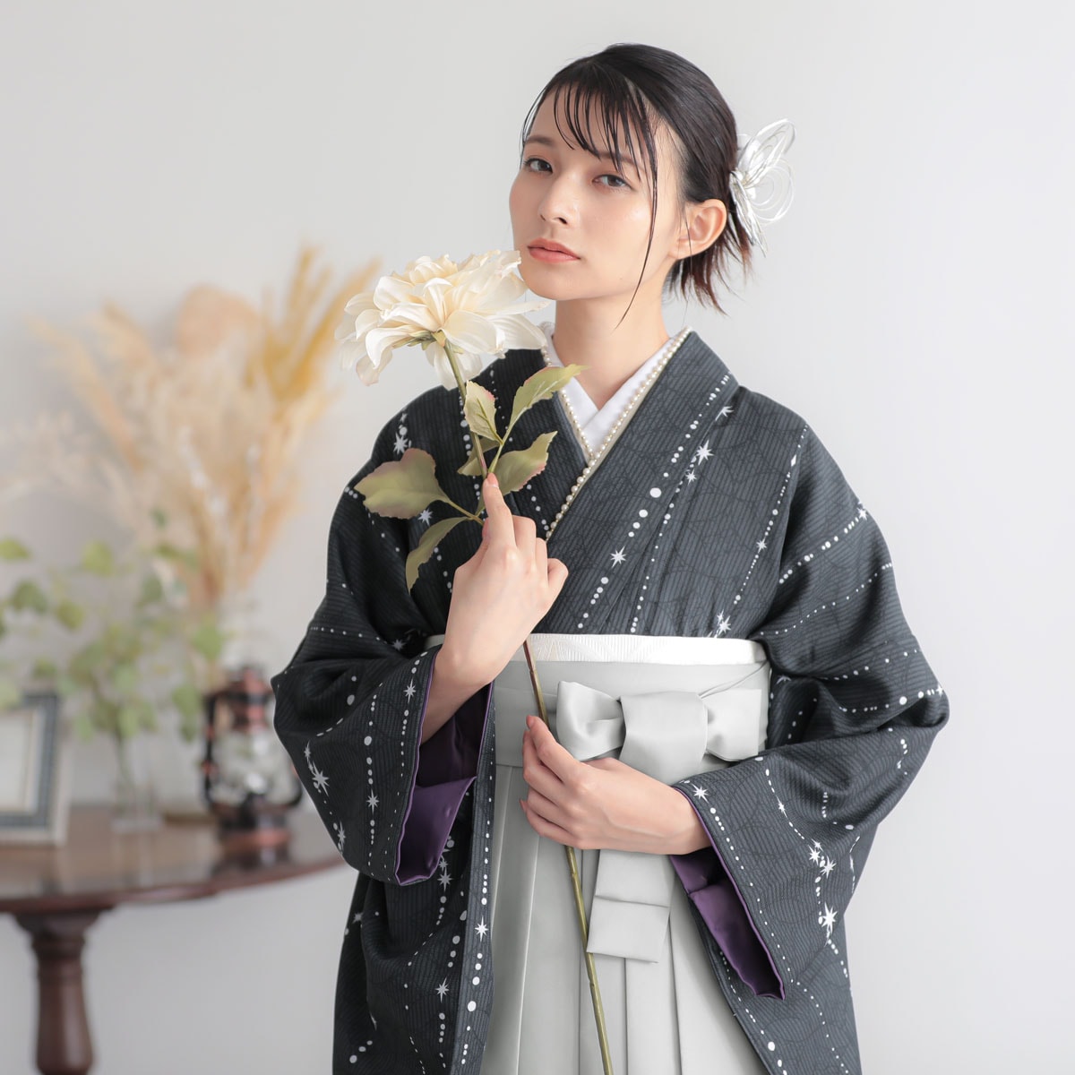 G1032 墨黒　星くずに七宝 大学生袴