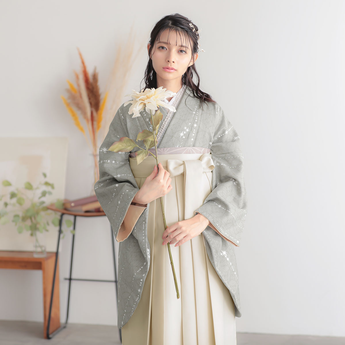 G1033 利休鼠　星くずに七宝 大学生袴