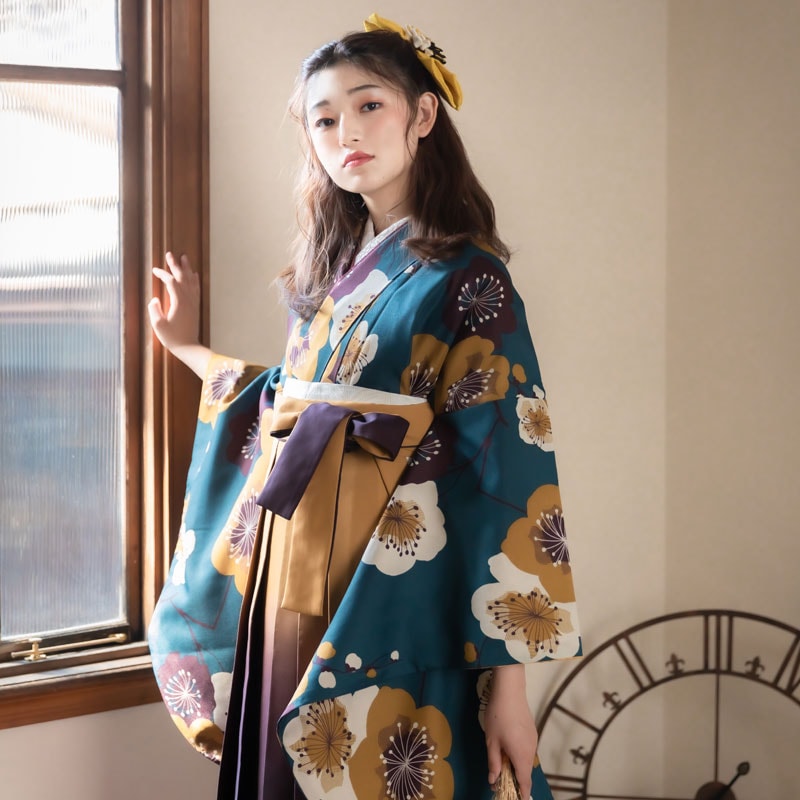 G932 青緑　梅 大学生袴