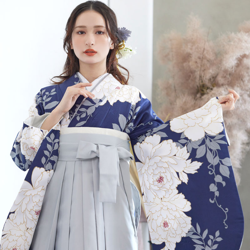 G946 紺　白牡丹 大学生袴