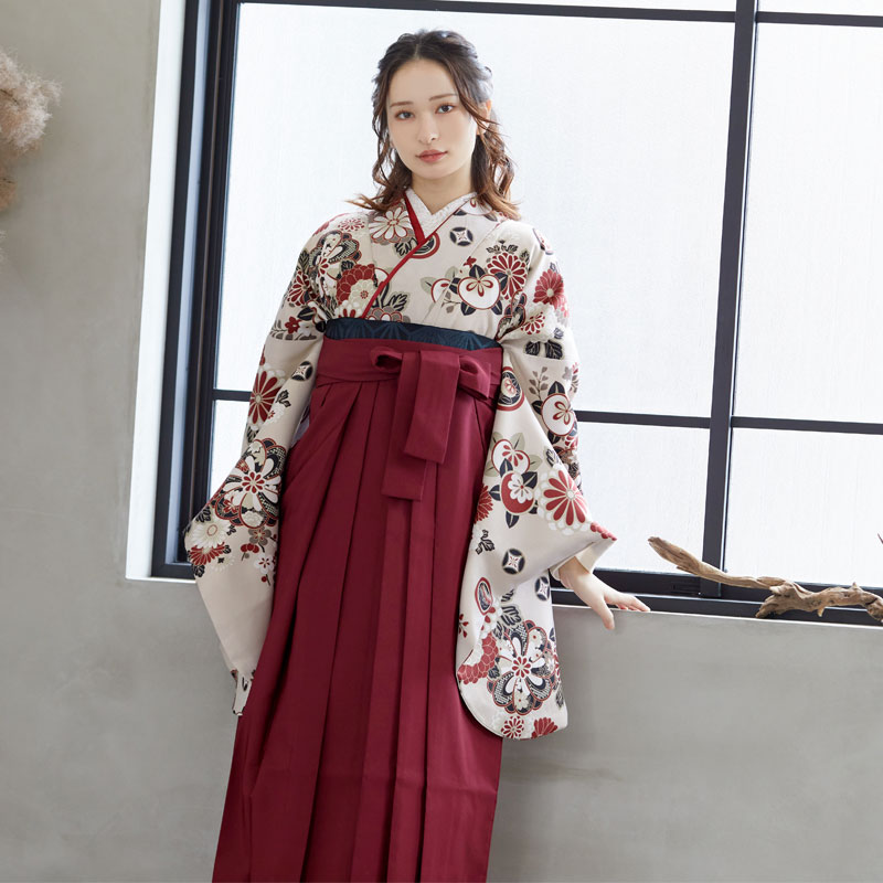 G951 ベージュ 花紋散らし 大学生袴