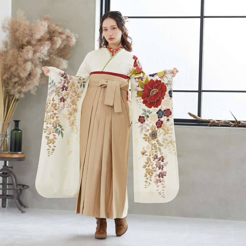 R1957 Dear 淡クリーム 牡丹と藤花 振袖袴