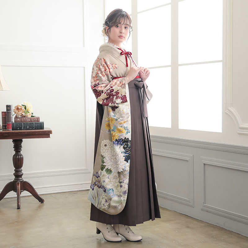 R1988 Vサンク 薄茶 百華流水 振袖袴