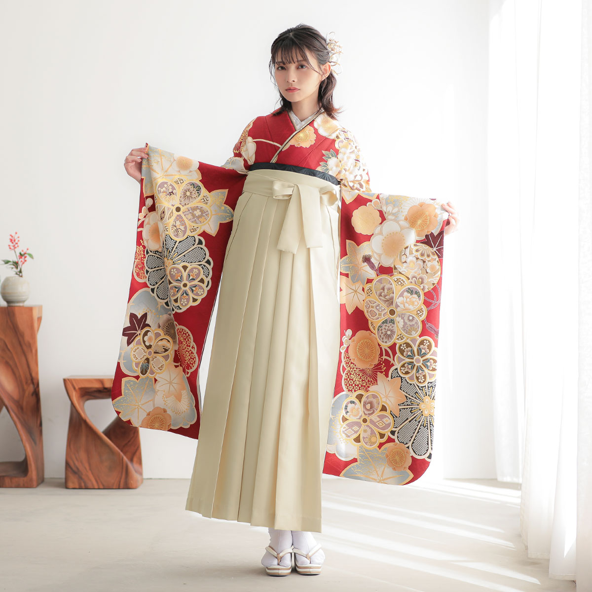 R2125 赤 牡丹梅 振袖袴