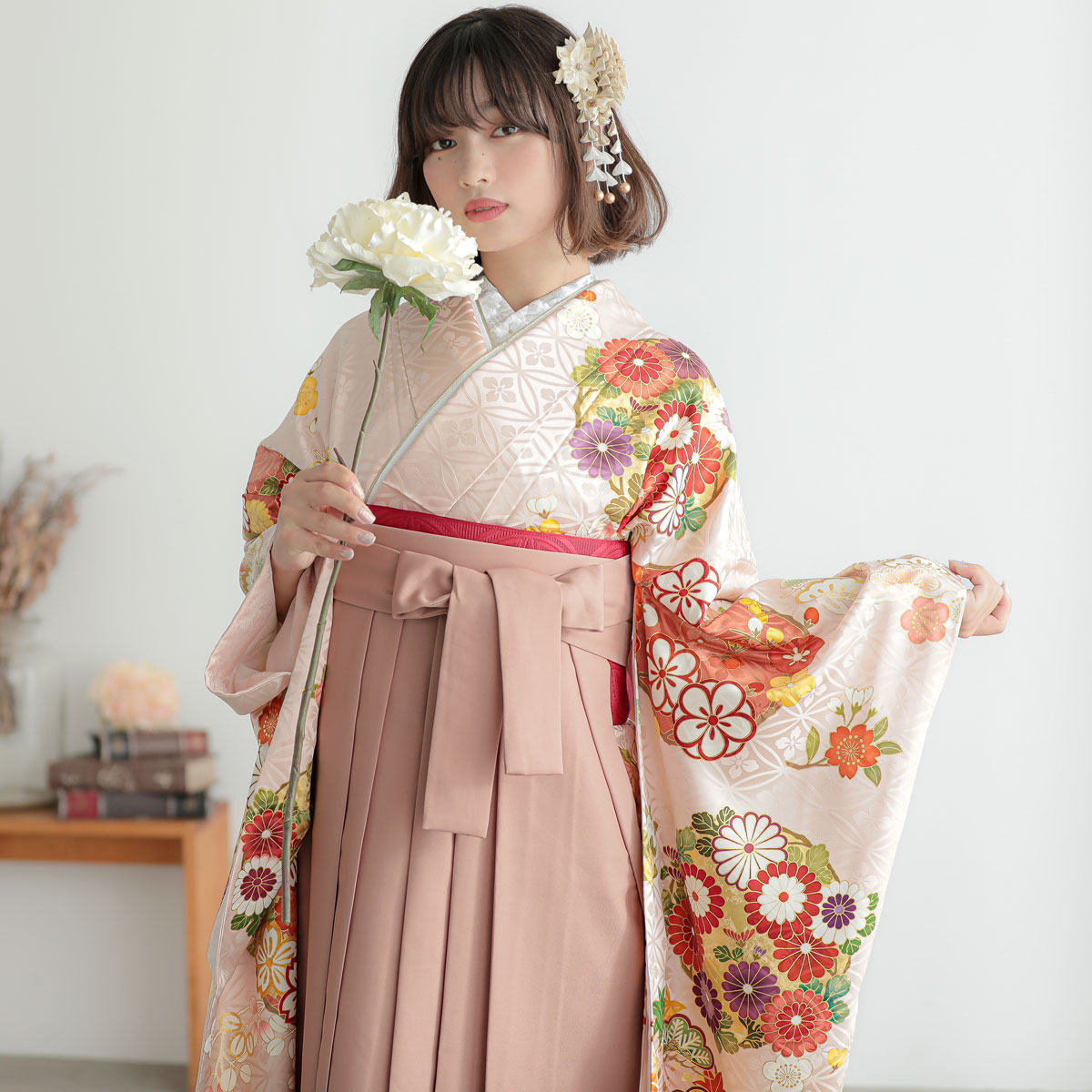 振袖袴 吉澤の友禅 薄ピンク 花丸文