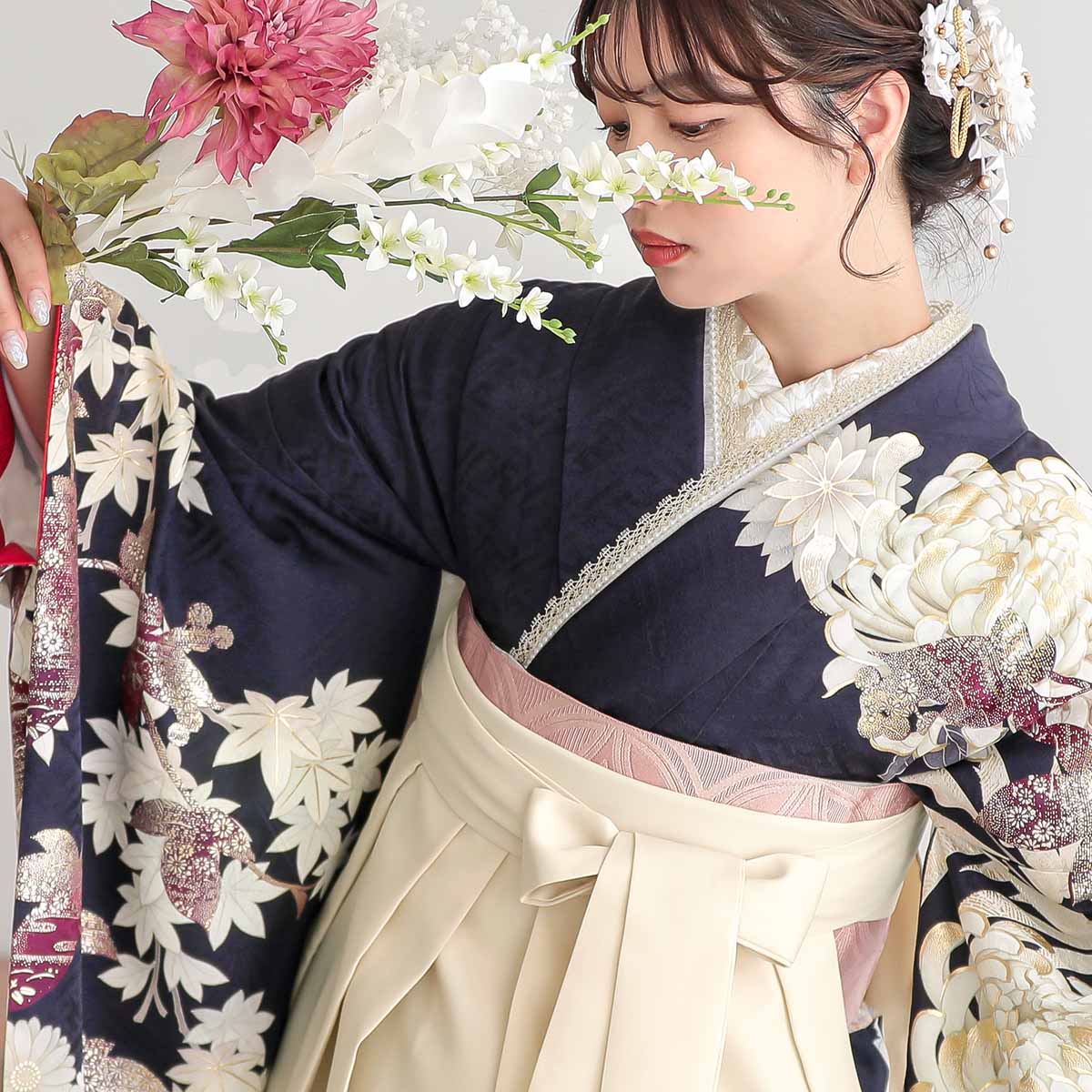 振袖袴 東京レトロ 濃紺　菊に蔦