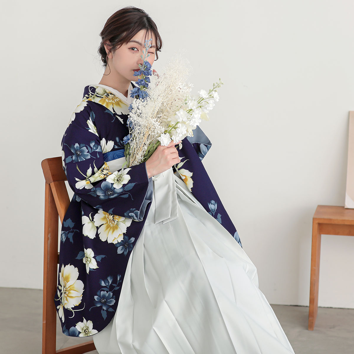 大学生袴紅一点 ネイビー セキチク