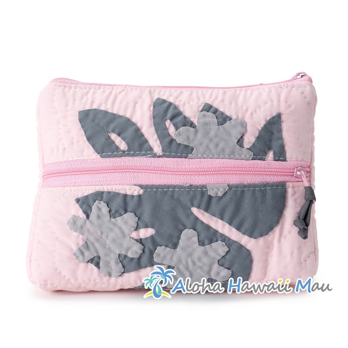 ハワイアンキルト ポーチ 2ポケット グリーン ホヌ・モンステラ