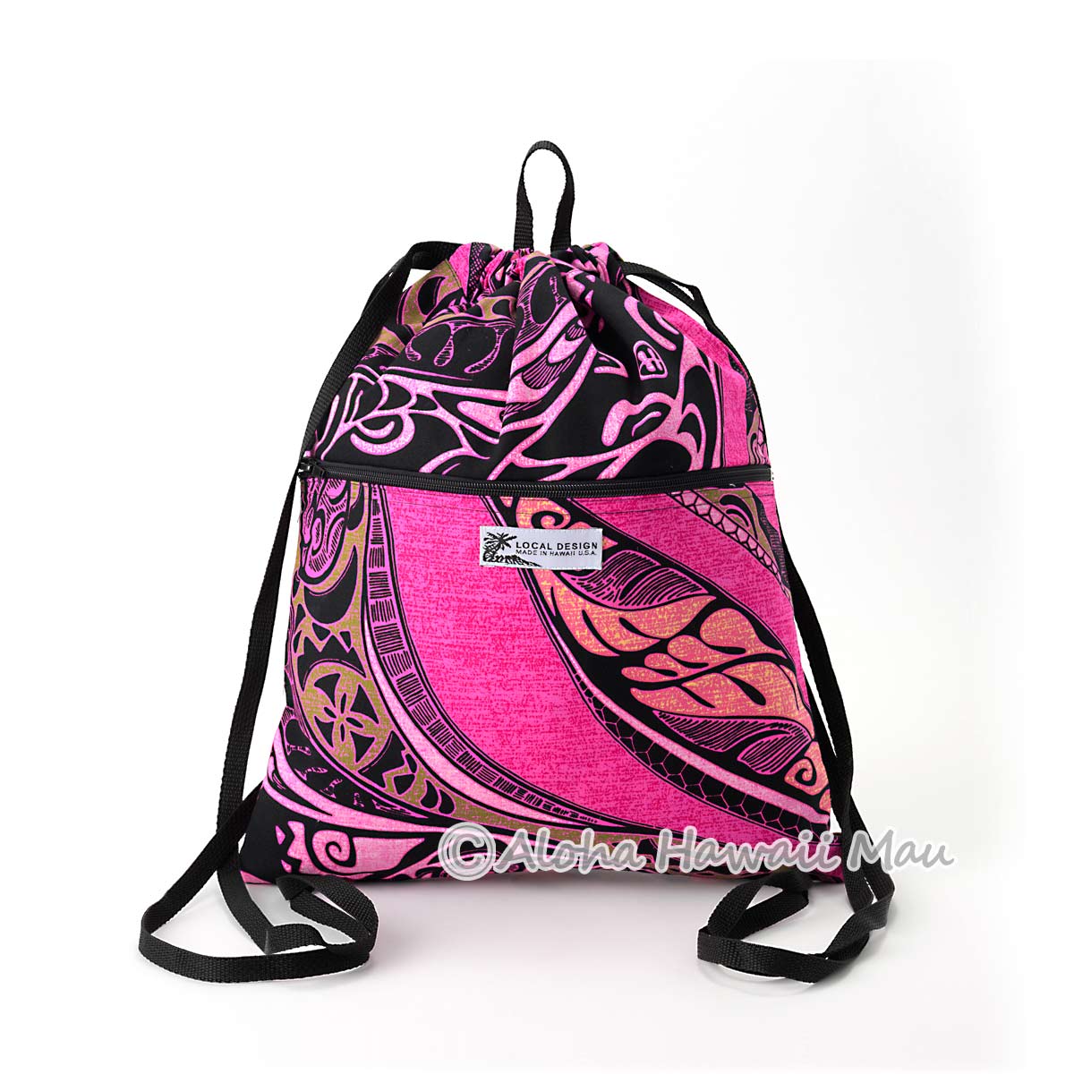 ハワイアン 巾着バッグパック ハワイアンリュック ポリネシアン柄