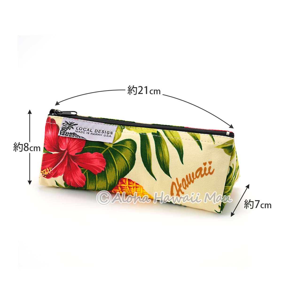 ハワイアン ペンケース パイナップル＆ハイビスカス柄 クリーム LOCAL