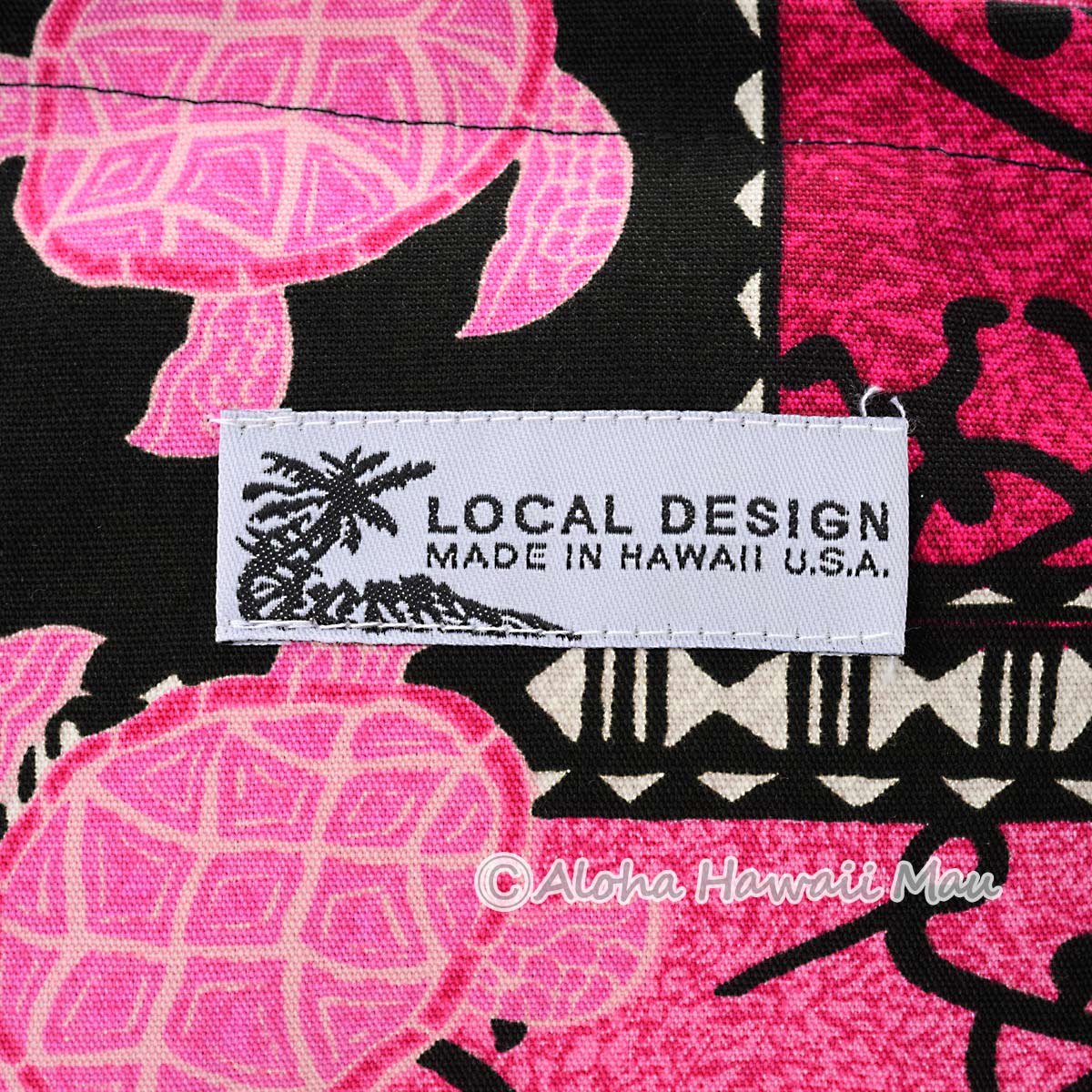 ハワイアンポーチ ホヌ柄 ピンク 三角底マチポーチ Local Design 