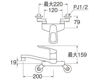 SANEI(株) SANEI キッチン用 シングル混合栓 K2710E-13【工事付】 の