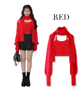 Scarf like shaggy knit tops RED