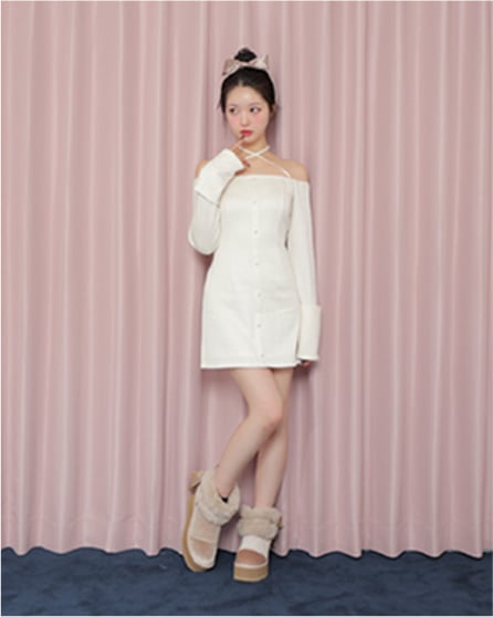 feather collar mini one piece IVORY