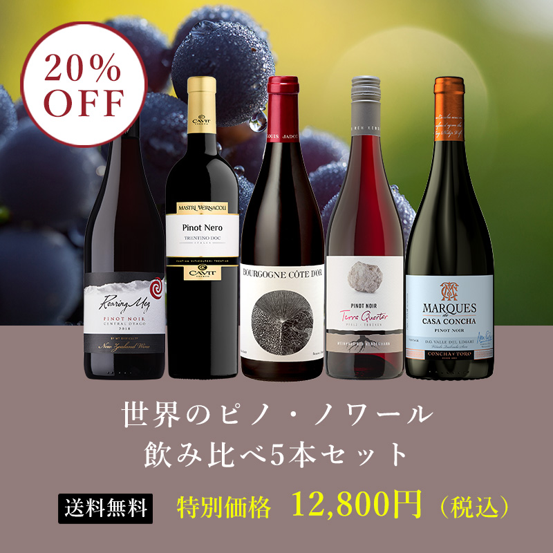 送料無料＞＜セット特価＞世界のピノ・ノワール飲み比べ5本セット