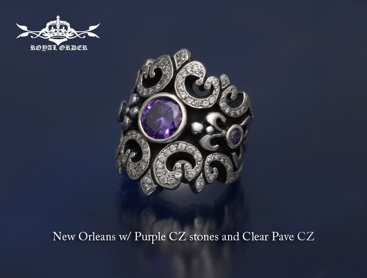 ロイヤルオーダー New Orleans w/ Purple CZ stones and Clear Pave CZ 詳細ページ 【公式】 ロイヤルオーダーストア