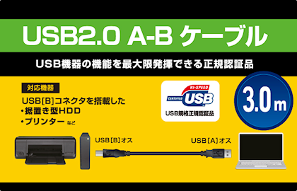 USB2.0 A-B ケーブル 3.0m