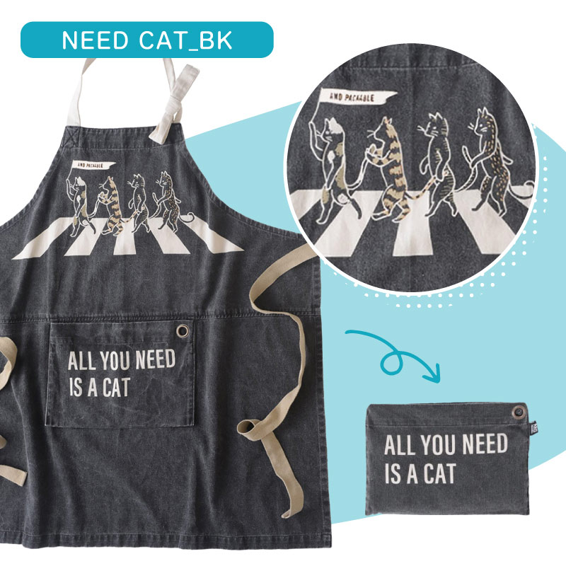 保護猫支援】〈猫柄〉プリントウォッシュ パッカブル エプロン | 保護