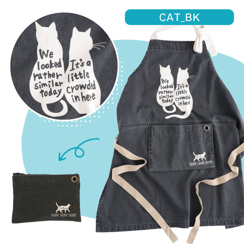 保護猫支援】〈猫柄〉プリントウォッシュ パッカブル エプロン | 保護