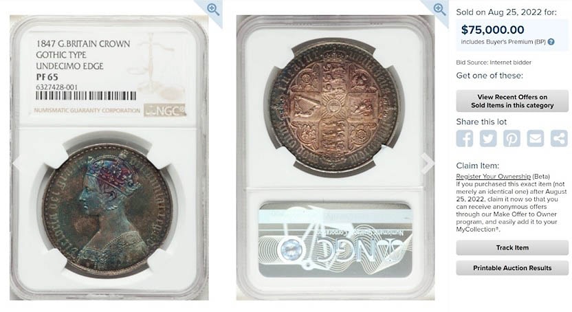 1847年　イギリス　ゴチッククラウン銀貨 