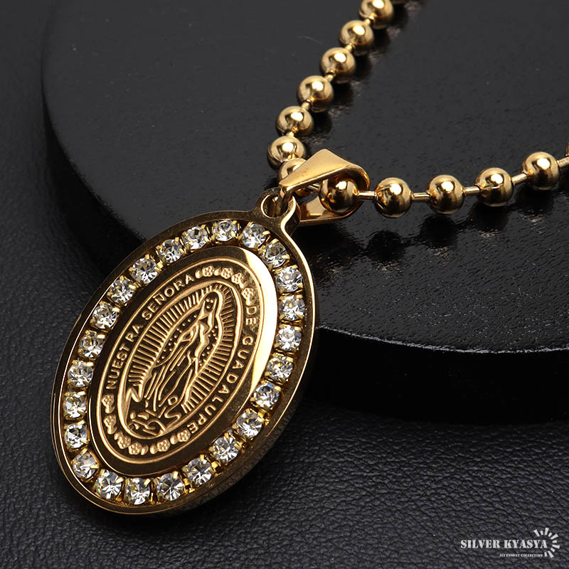 ステンレス マリアネックレス コイン [nc055-gold-n949-n348-7mm