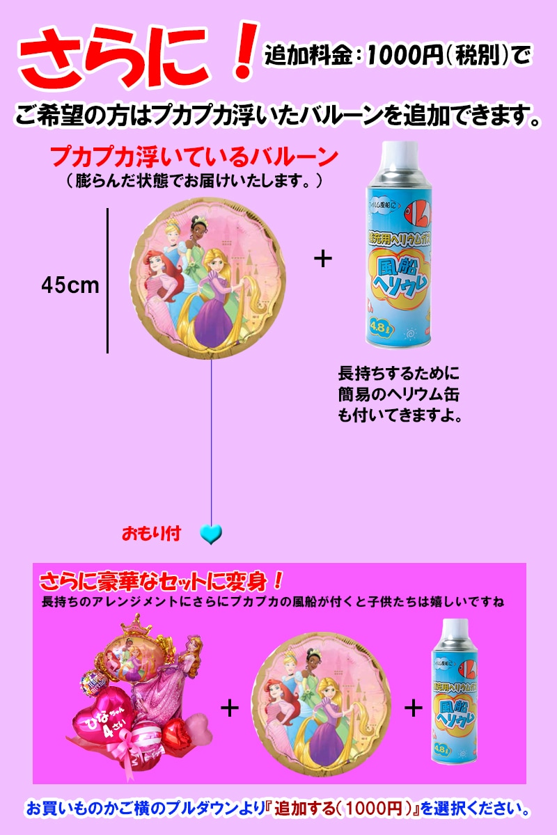 名前と年齢が入れられる誕生日プレゼント ディズニープリンセス バルーンギフト 誕生日 風船のお店ビタミンバルーン