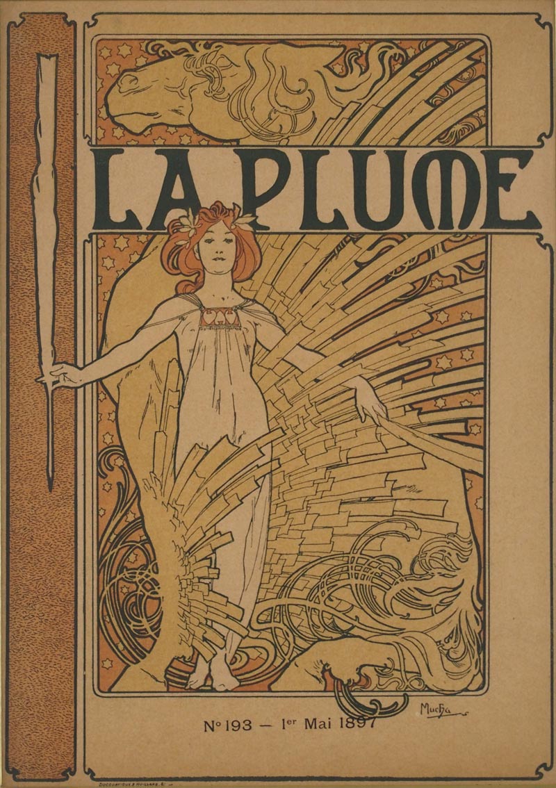 高評価好評☆アルフォンス・ミュシャ「LA PLUMU」表紙1899年作・オリジナルカラーリトグラフ・稀少品 石版画、リトグラフ