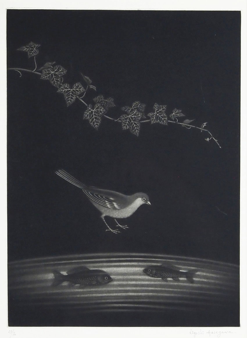 長谷川潔 「小鳥と魚の友愛」（オリジナル版画） | | アトリエ・ブランカ