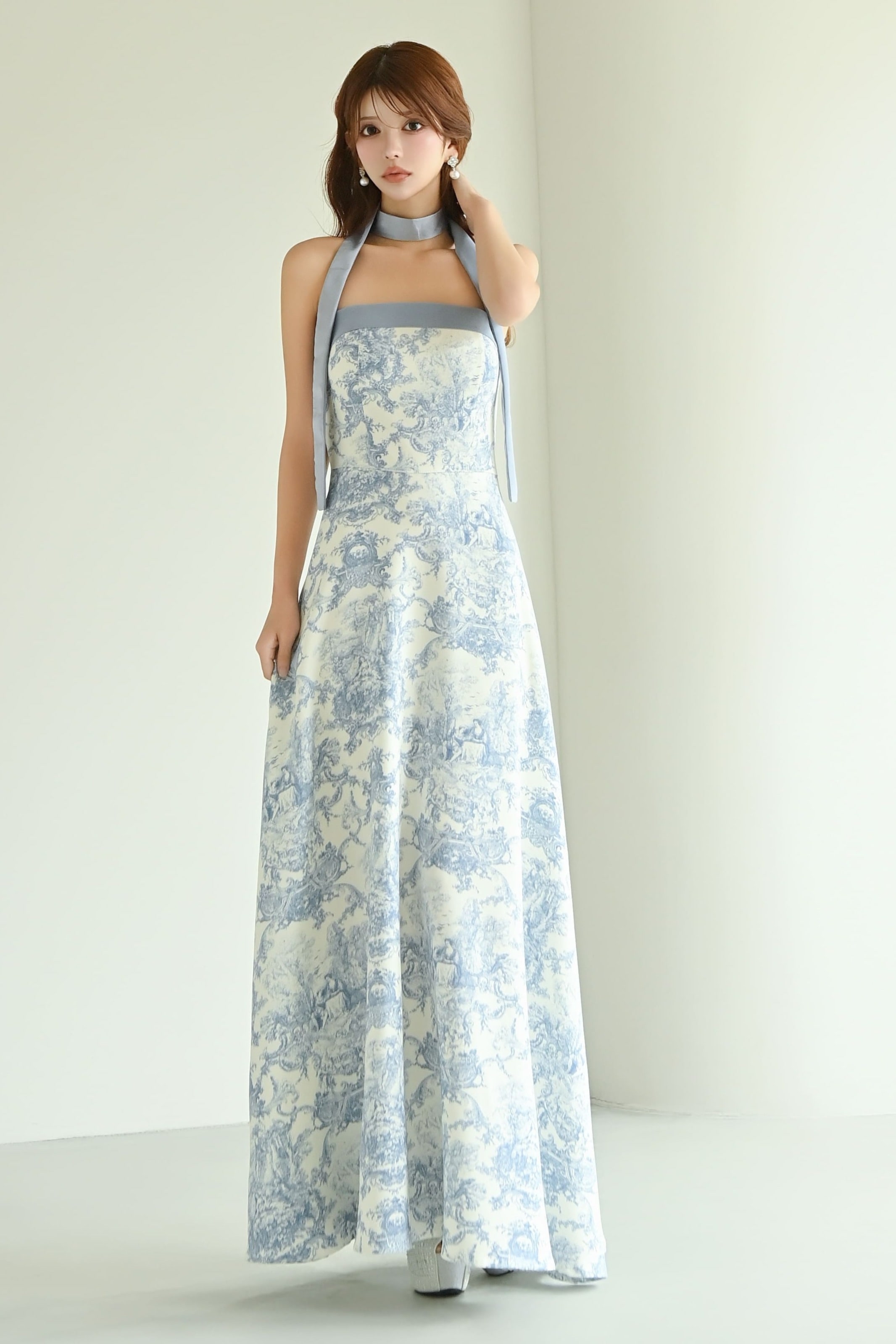 トワルドジュイ柄ロングフレアドレス