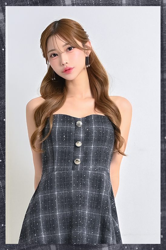 チェックラメベアフレアミニドレス