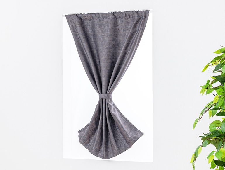 高級感のあるツイード調生地の洗える防炎カフェカーテン