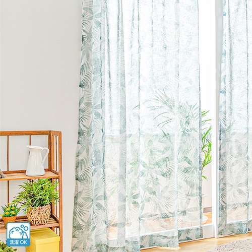 落ち着いたトーンのリーフ柄レースカーテン「アシュア」