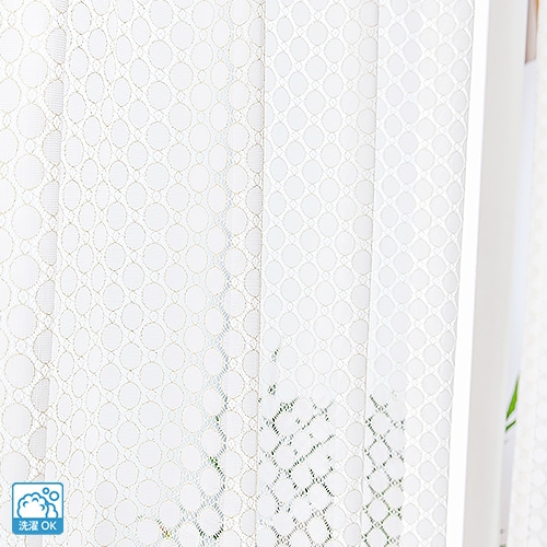 金糸で縁取られたドット柄のレースカーテン「シャノン」