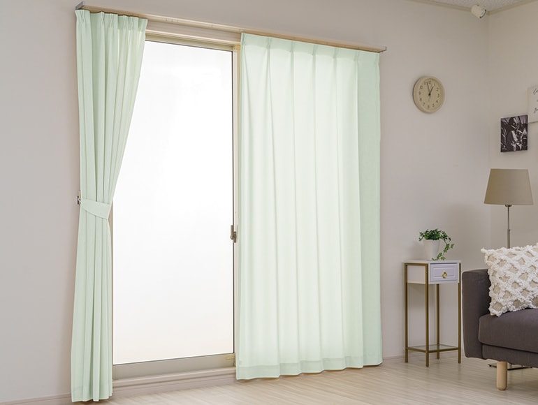シンプルな無地のUVカット99％遮像レースカーテン「ルメル」イエロー