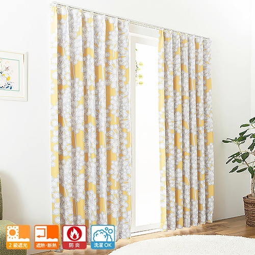 ラフな花柄プリントの防炎2級遮光カーテン「マルジェ」