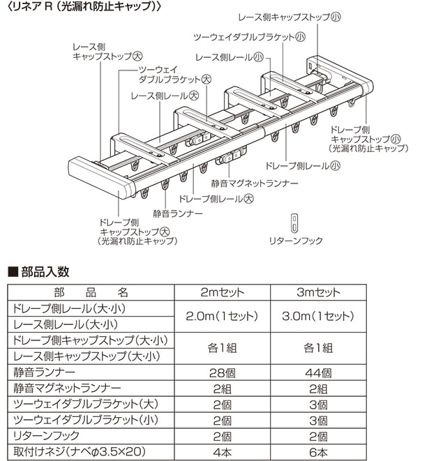 3.0mダブルセット】TOSO 伸縮式カーテンレール 静音ランナー採用省エネ