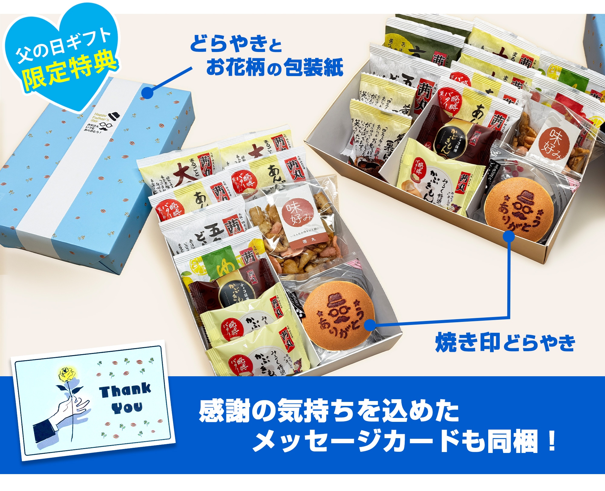 父の日限定のどら焼きとオリジナル包装紙