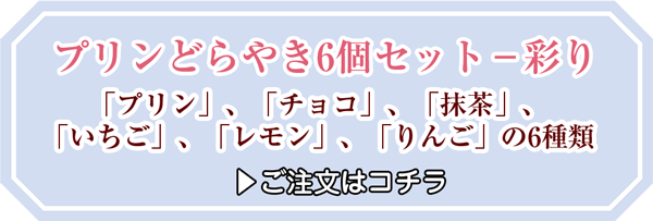 【冷凍】プリンどらやき6個セット－彩り（プリン・チョコ・抹茶・いちご・レモン・りんご）