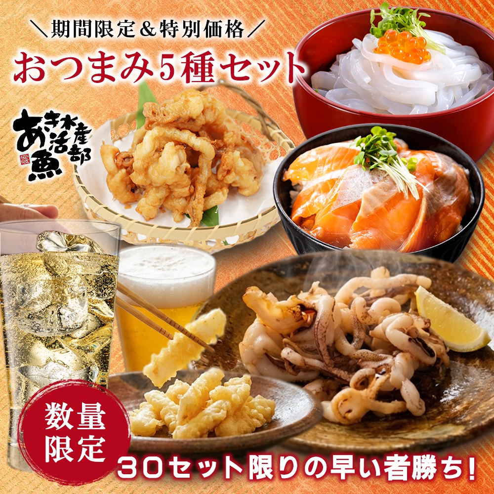 期間限定 数量限定 すぐ食べられる おまかせセット あおりいかそうめん あおりいか天ぷら ゲソのから揚げ サーモン丼 あおりいかゲソ焼き醤油味