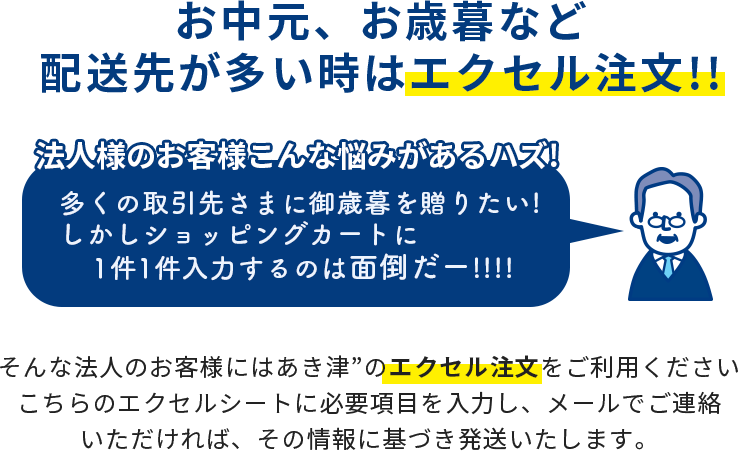 お中元、お歳暮など配送先が多い時はエクセル注文