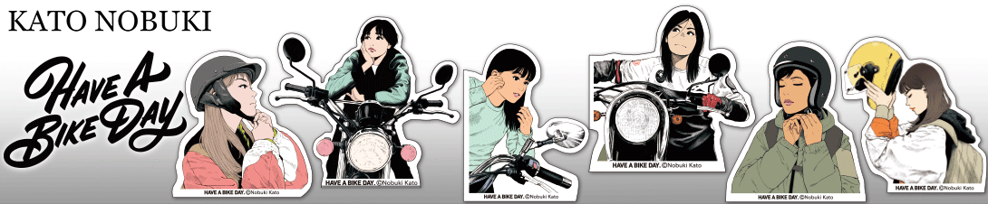 【角印ステッカー】加藤ノブキ氏デザイン「バイクのある日常」をテーマにしたステッカー