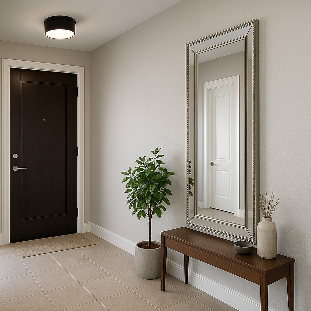 ミラーを配置して広く見える玄関イメージ