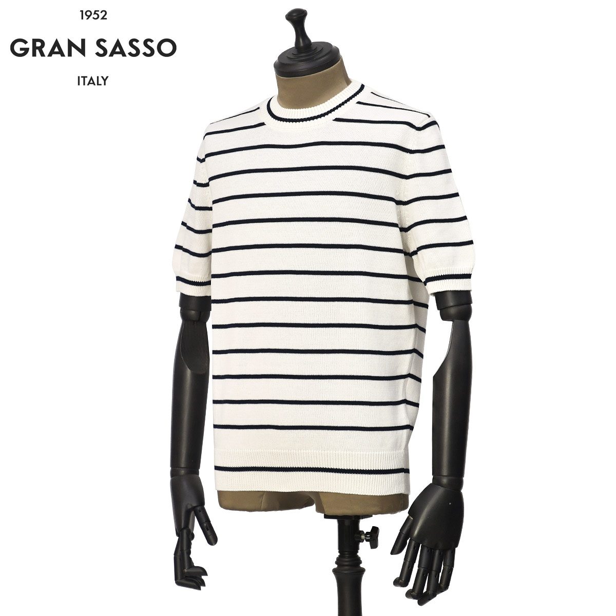 【material】グランサッソ 半袖ボーダーニット 48 クリーニング済 GRAN SASSO【グランサッソ】クルーネックニット 23165 18064 005