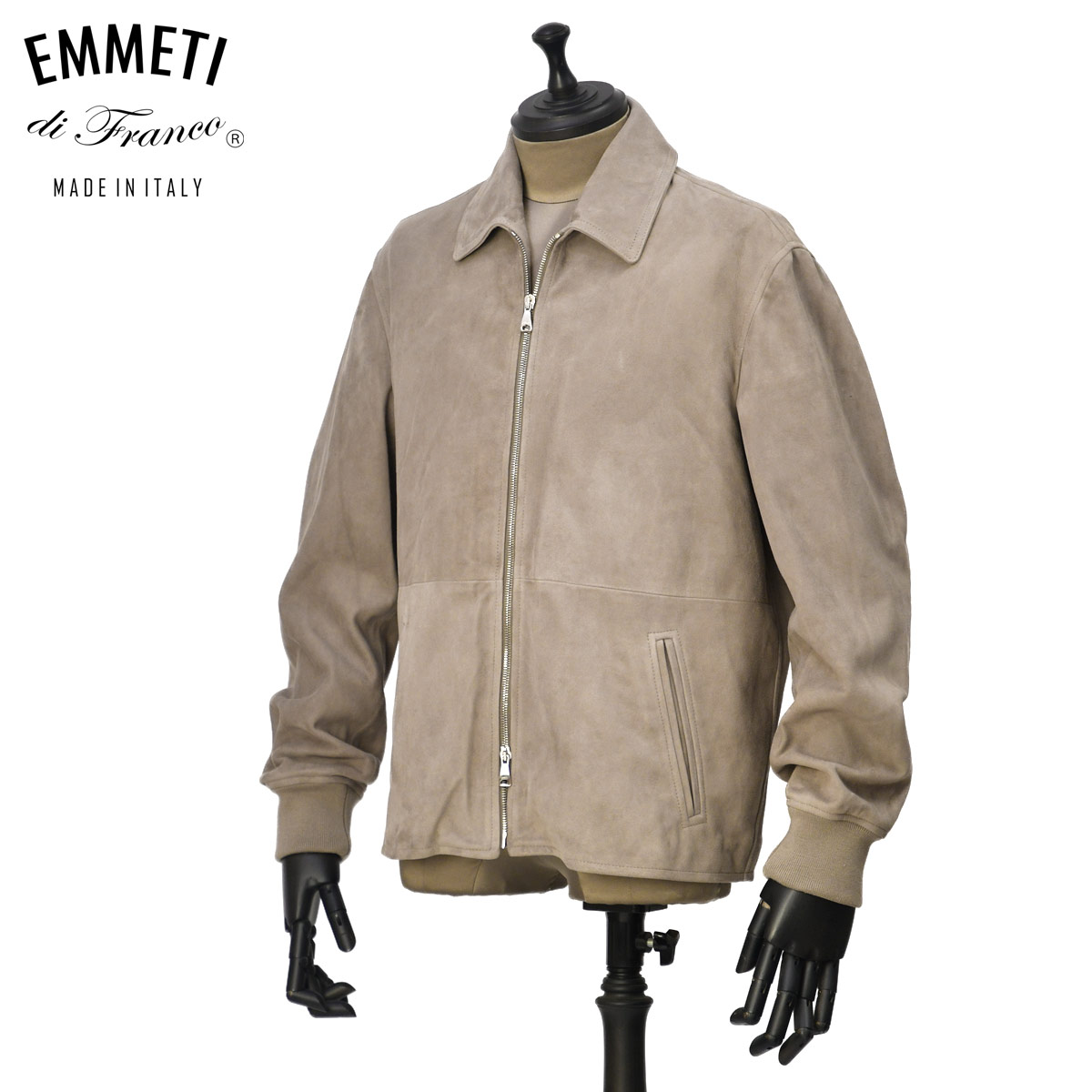 EMMETI【エンメティ】襟付きレザージャケット JETI CAMOSCIO SILVER