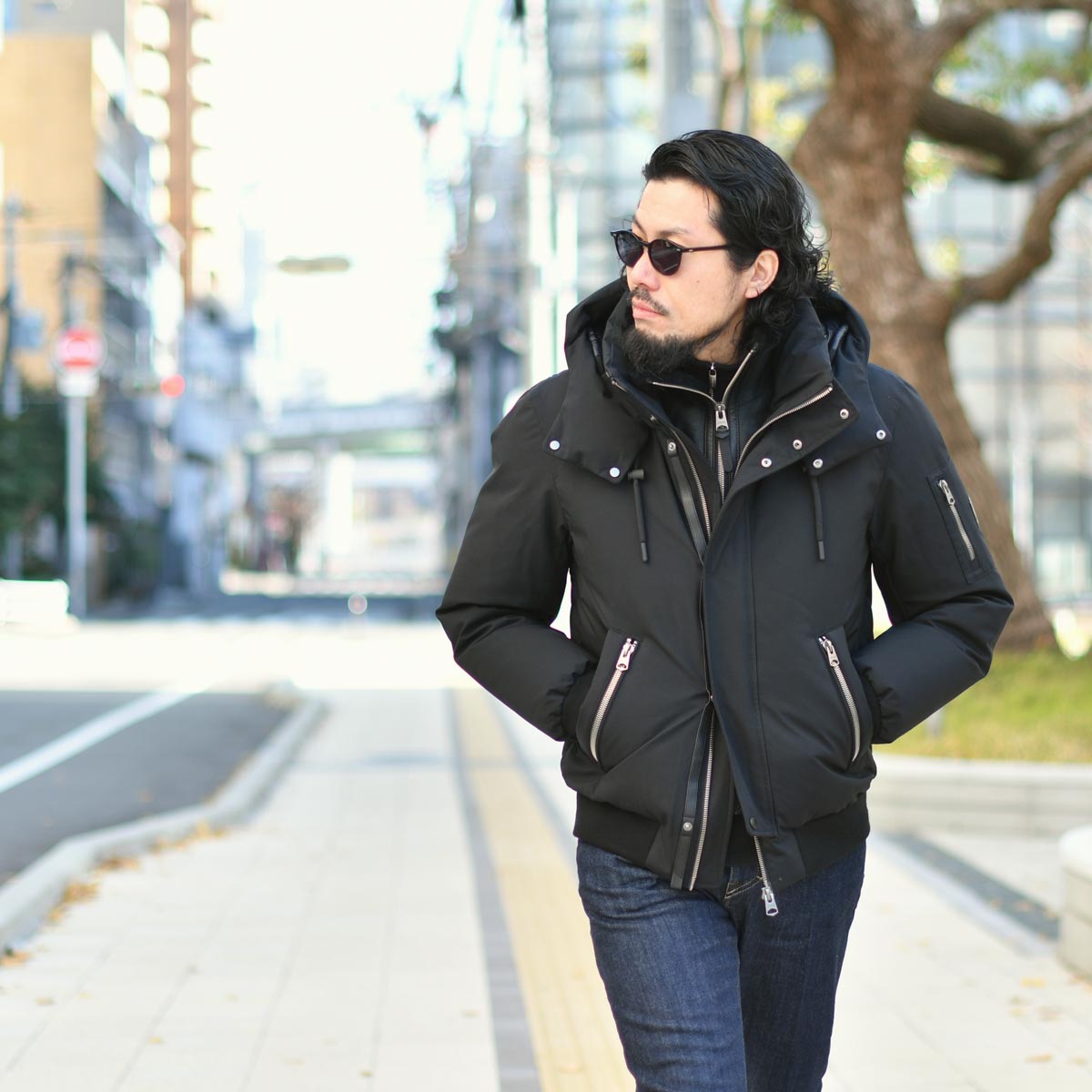 【個人輸入品】ダウンジャケット macron スコットランド M Black Fusain Hooded Short Down Jacket - Short Down Jackets for Men