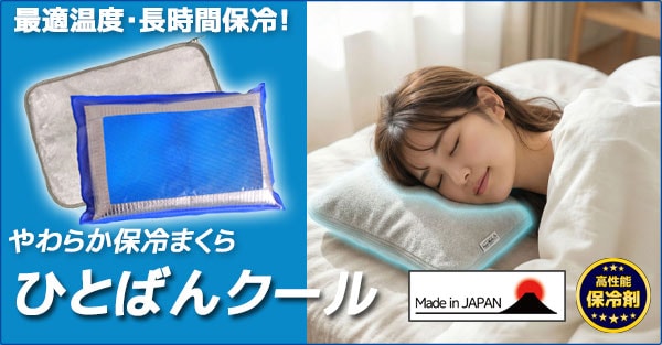 最大14時間保冷の保冷枕「ひとばんクール」ボタン