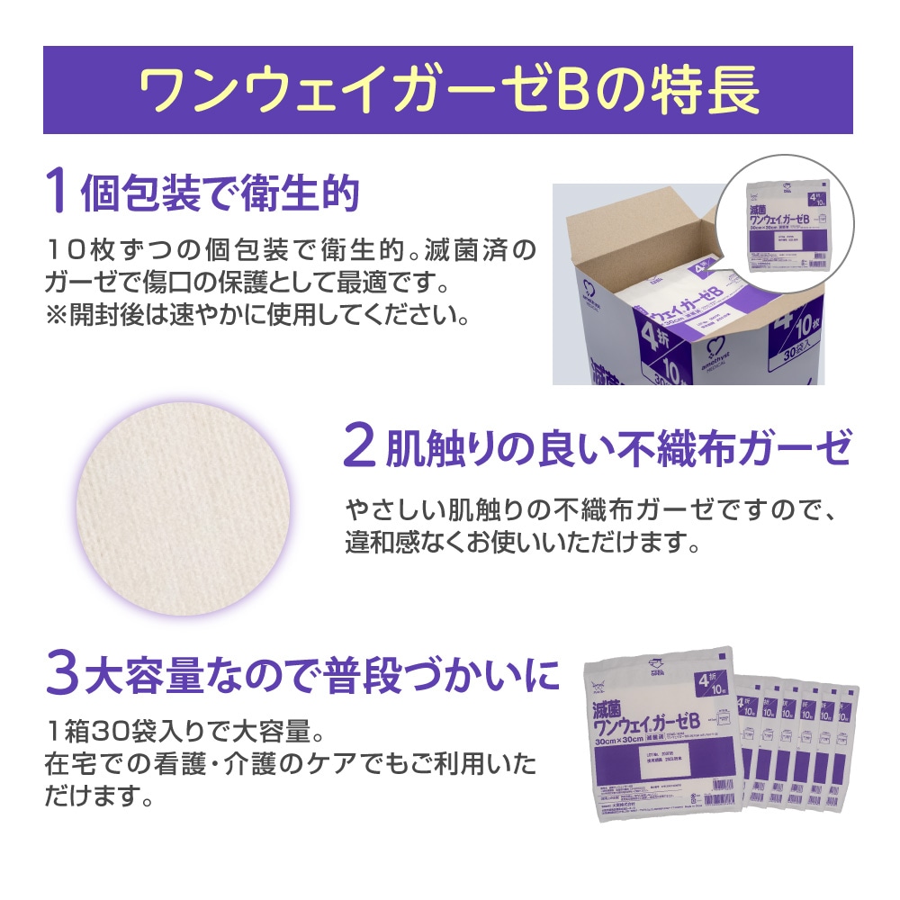 ワンウェイガーゼB30×30 4折 10枚×120袋入 ｜ ※送料無料