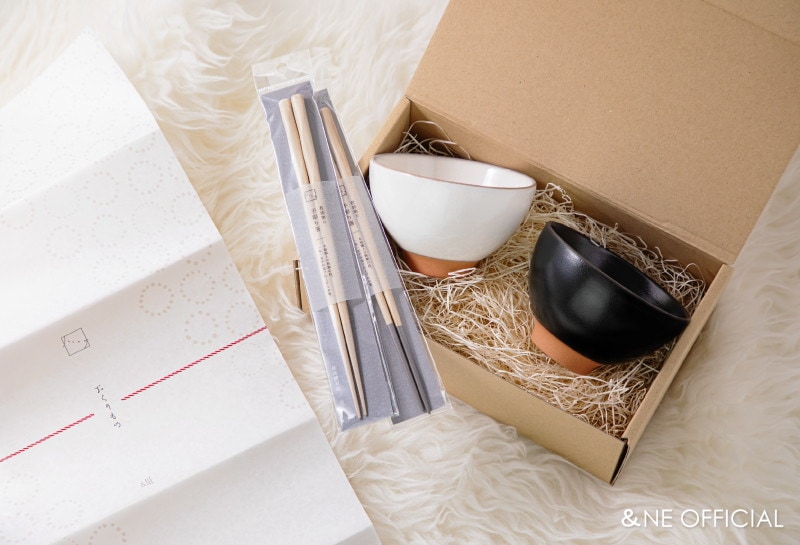 赤土お茶碗と手彫り箸のセッ