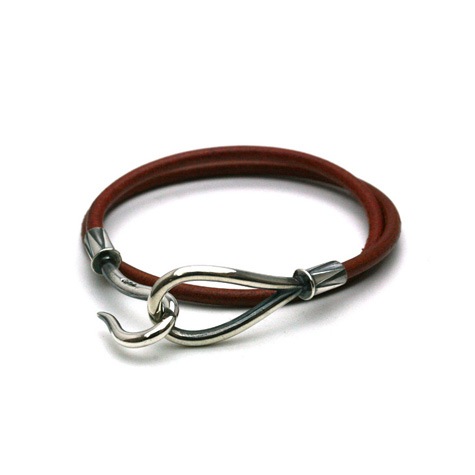 DOUBLE LEATHER HOOK BRACELET Silver / Brown